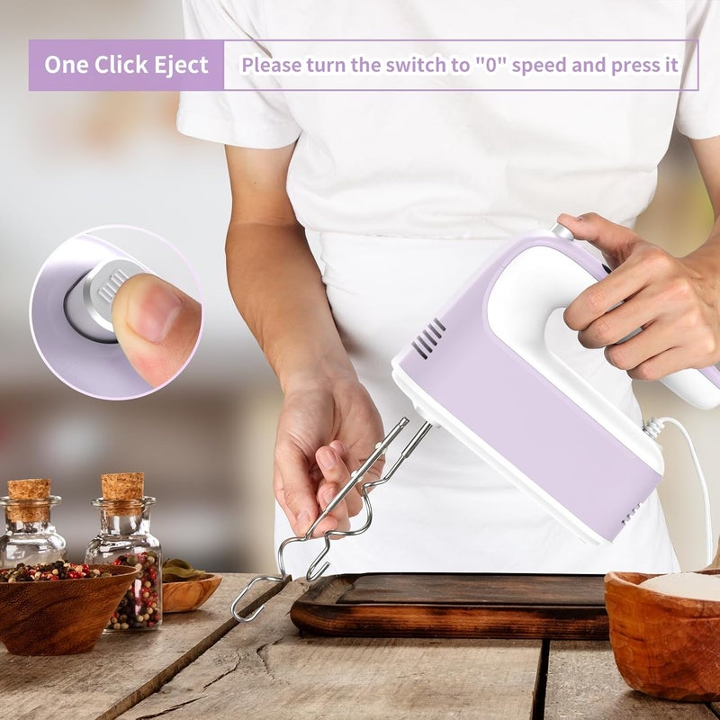 Yomelo 9-Speed Digital Hand Mixer Electric, 400W Powerful DC Motor, Hand Mixer Electric Handheld with Snap-On Storage Case, 5 Stainless Steel Accessories, Beaters, Dough Hooks, Whisk(Lilac Purple) - Image 5